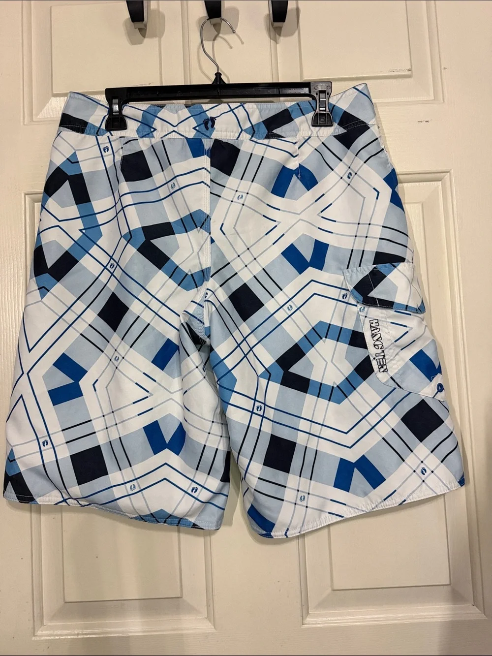Mossimo Supply Co. White and Blue Geometric Swim Shorts 32